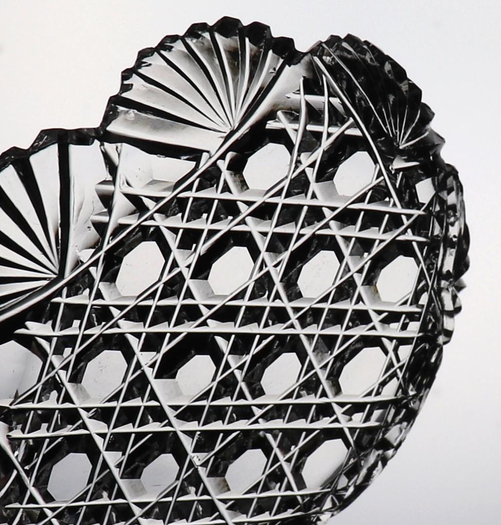 オールド・バカラ 格子文様×扇カット 豆皿 茶懐石 プレート 小皿 ディアマン