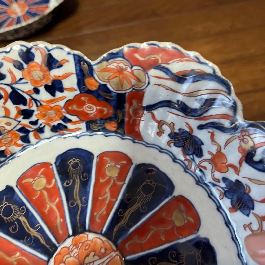 期間限定最終処分特価　逸品古伊万里色絵超力作大鉢と中鉢変形フリル鉢素敵すぎる名品