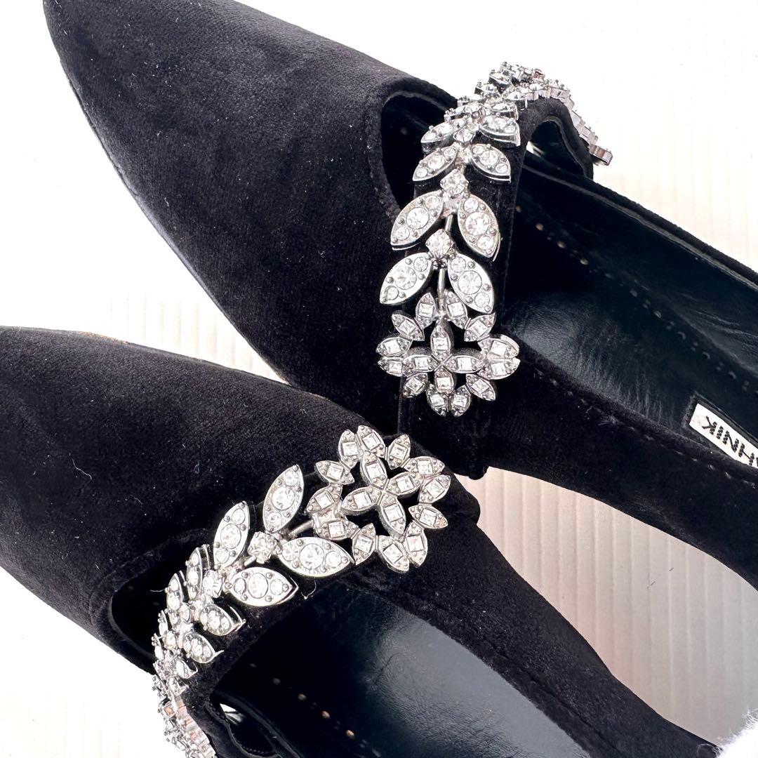 マノロブラニク　ビジュー装飾　フラットシューズ　パンプス　ミュール　極美品　36