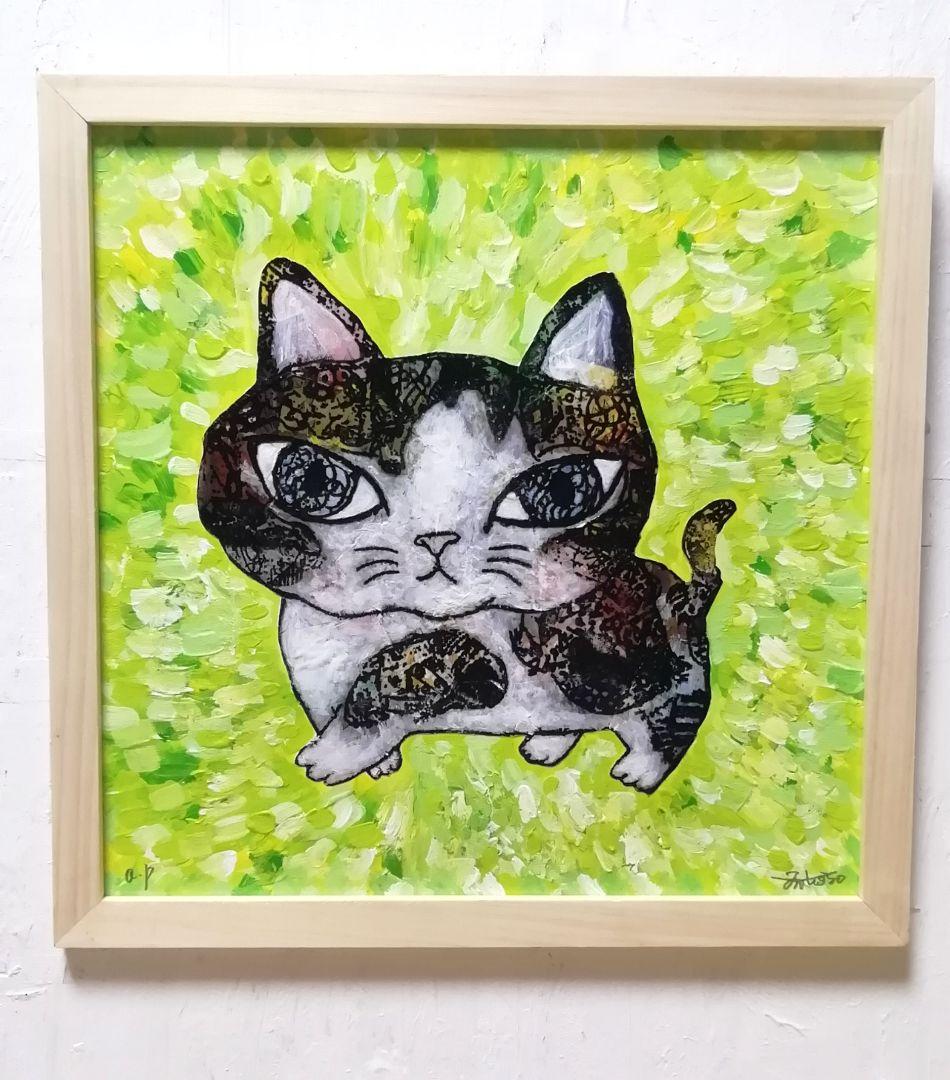 額付き銅版画応用絵画　title「お通りニャンコ」　「ひらめき猫」「フレブル」