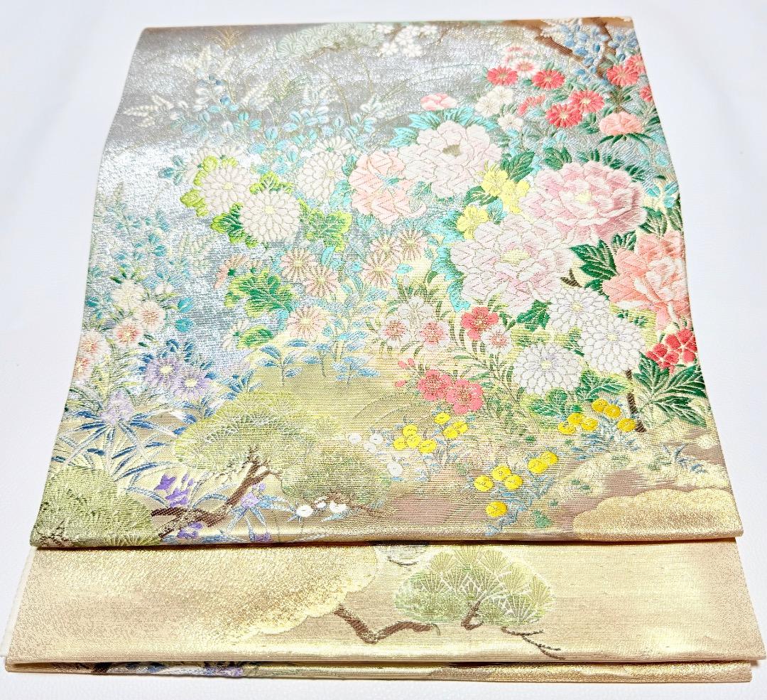 高級 袋帯 正絹 六通柄 西陣織 ゴールド 唐織 訪問着 色無地 フォーマル