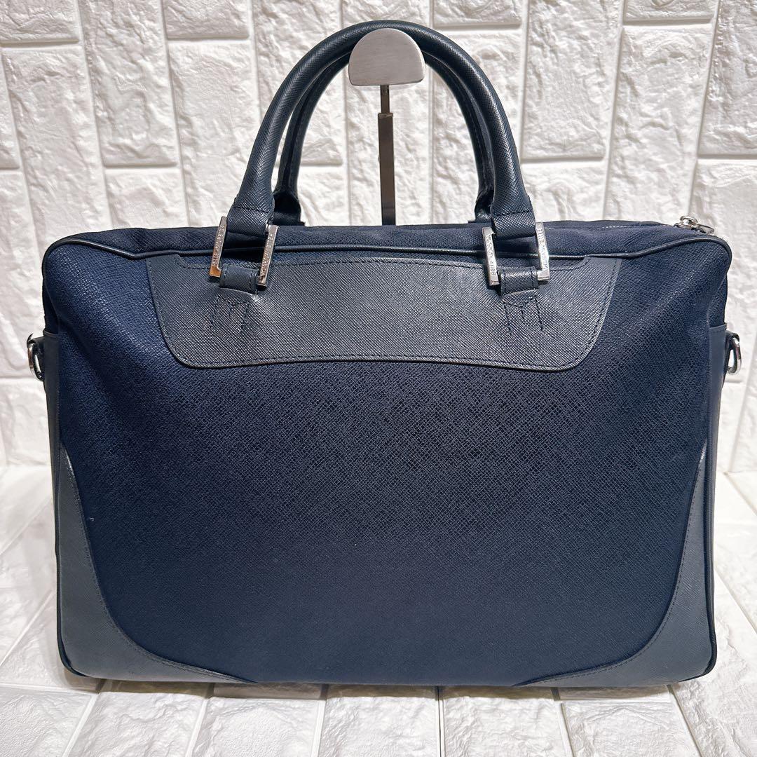 極美品 ペッレモルビダ ビジネスバッグ 2way レザー ネイビー A4収納可能