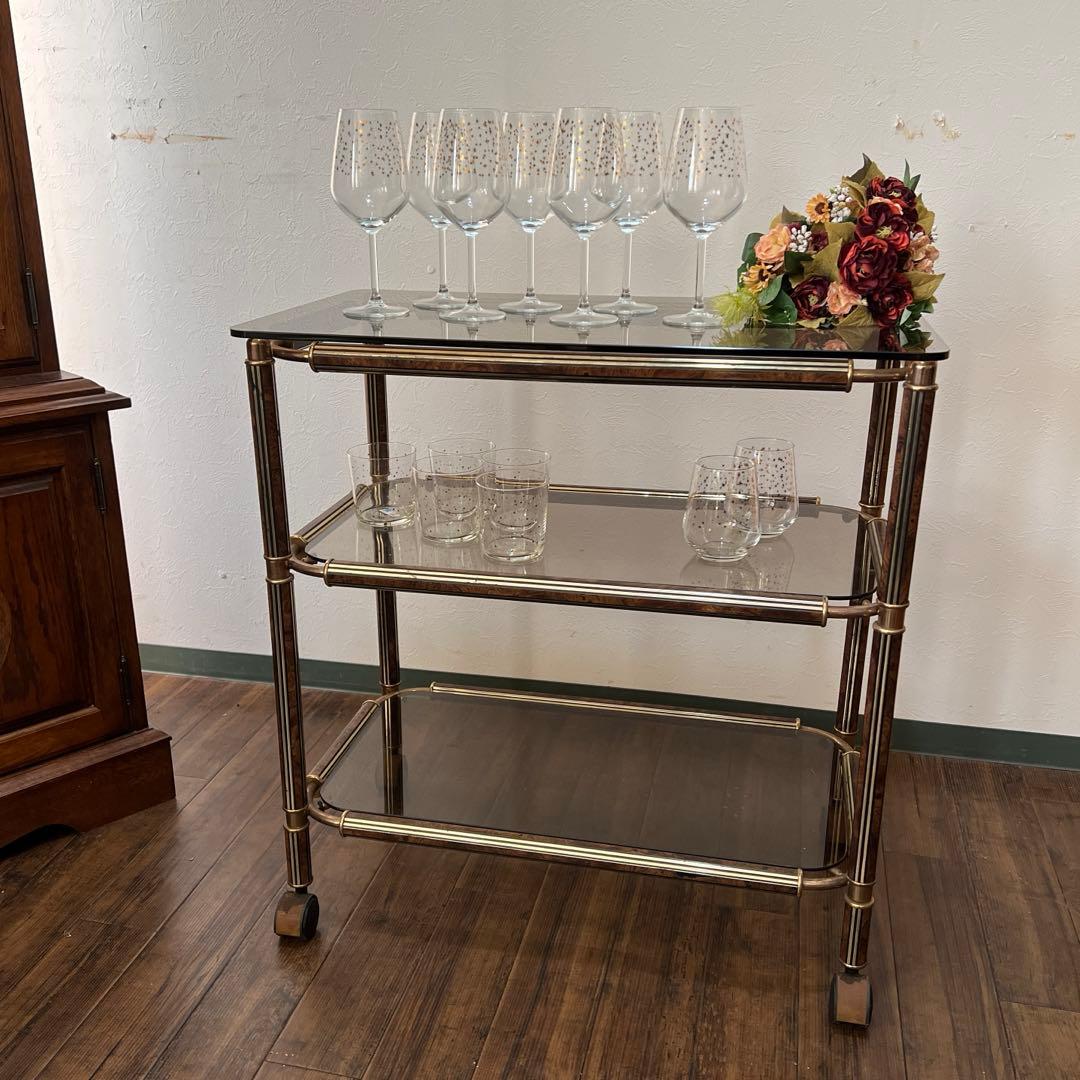 k156r119 シックでエレガントなキャスター付きガラスシェルフ 3段ワゴン