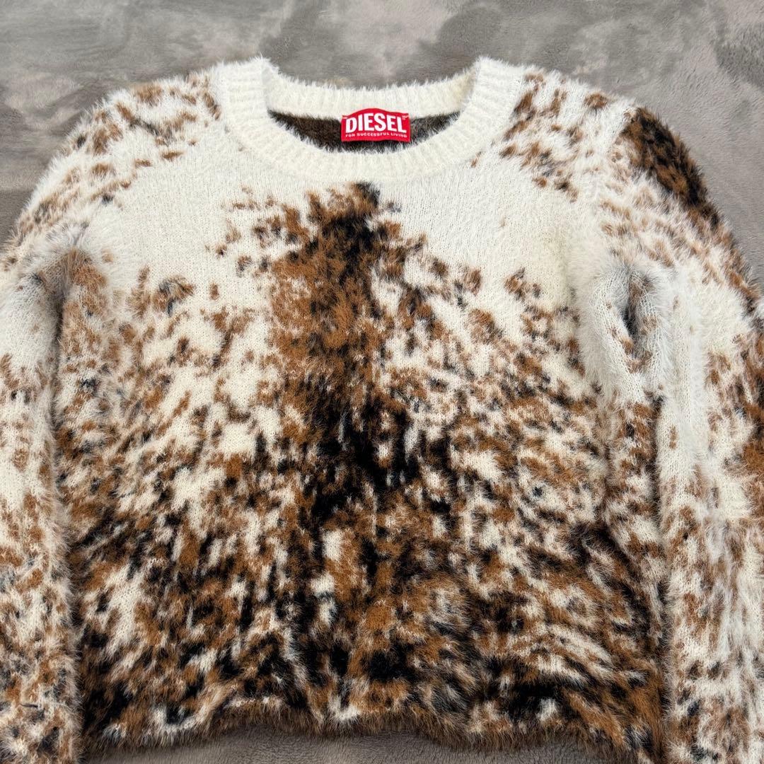 ぞ*ま様 ディーゼル レオパード柄 シャギー ニット セーター ショート丈 クロ