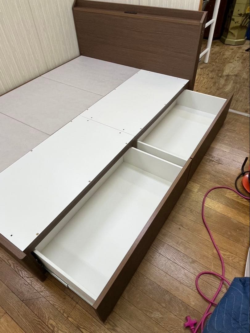 ニトリ ベッドフレーム＆マットレス ダブルベッド 収納付き木製フレーム