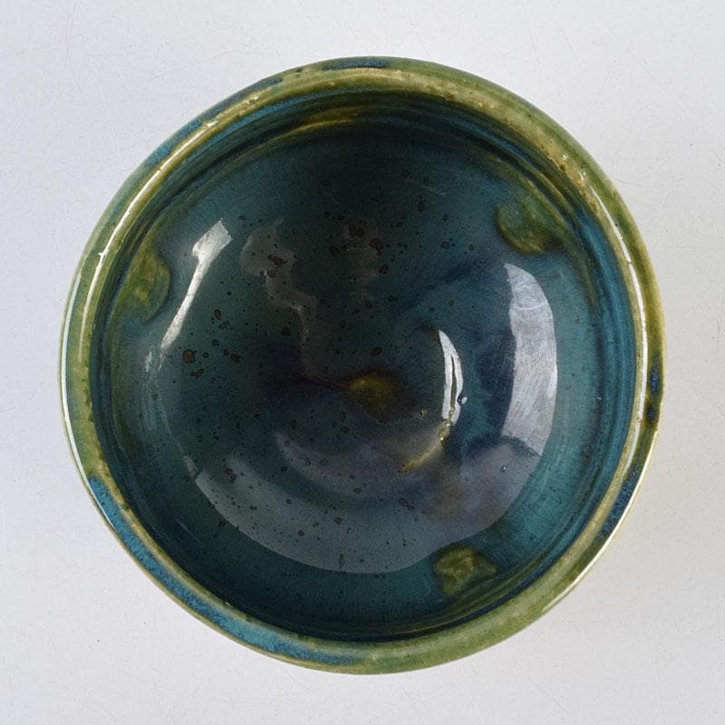 北大路魯山人作　織部焼　青織部　茶碗　銘「望雲」　清水公照極め箱　M　R9531