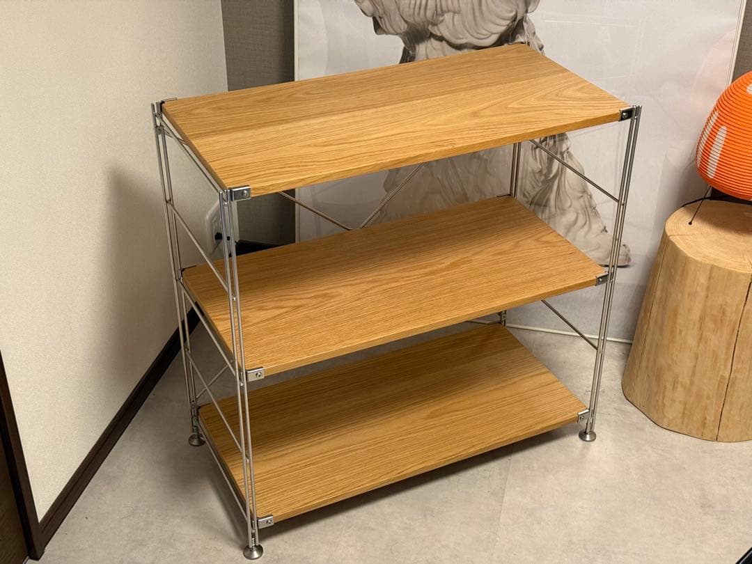 ステンレスユニットシェルフ　オーク材棚セット　ワイド　小