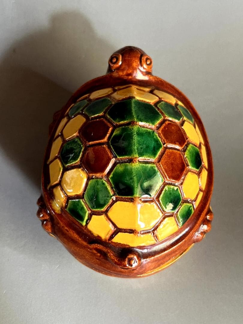 香合■松古窯 佐久間芳丘 交趾大亀 香合 三彩亀 六角形亀甲 時代物 骨董品■