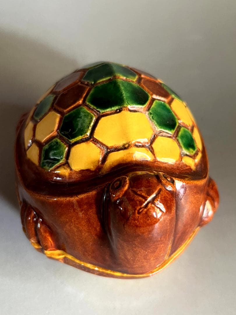 香合■松古窯 佐久間芳丘 交趾大亀 香合 三彩亀 六角形亀甲 時代物 骨董品■