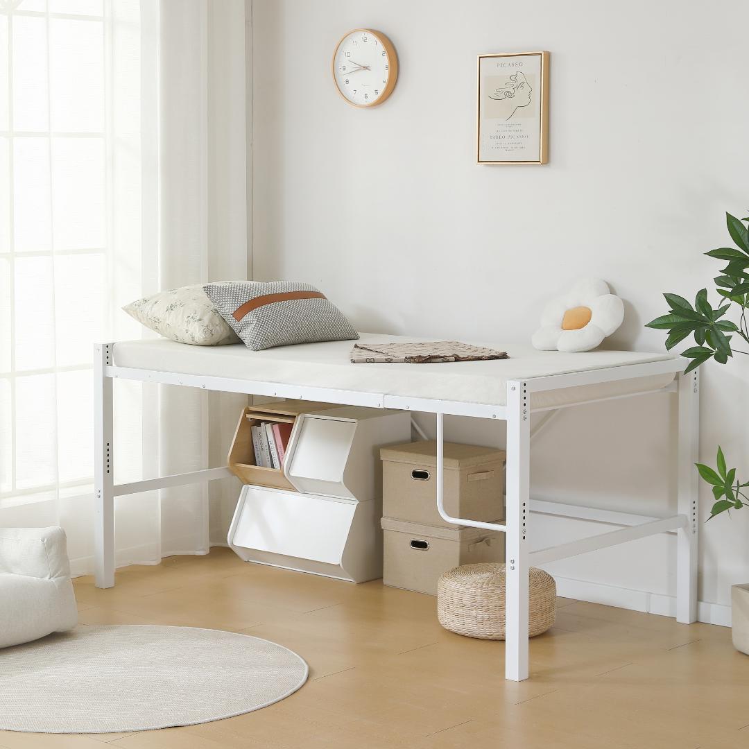 【高さ90cm、SDセミダブル】ロフトベッド省スペース 収納 北欧風 WHITE