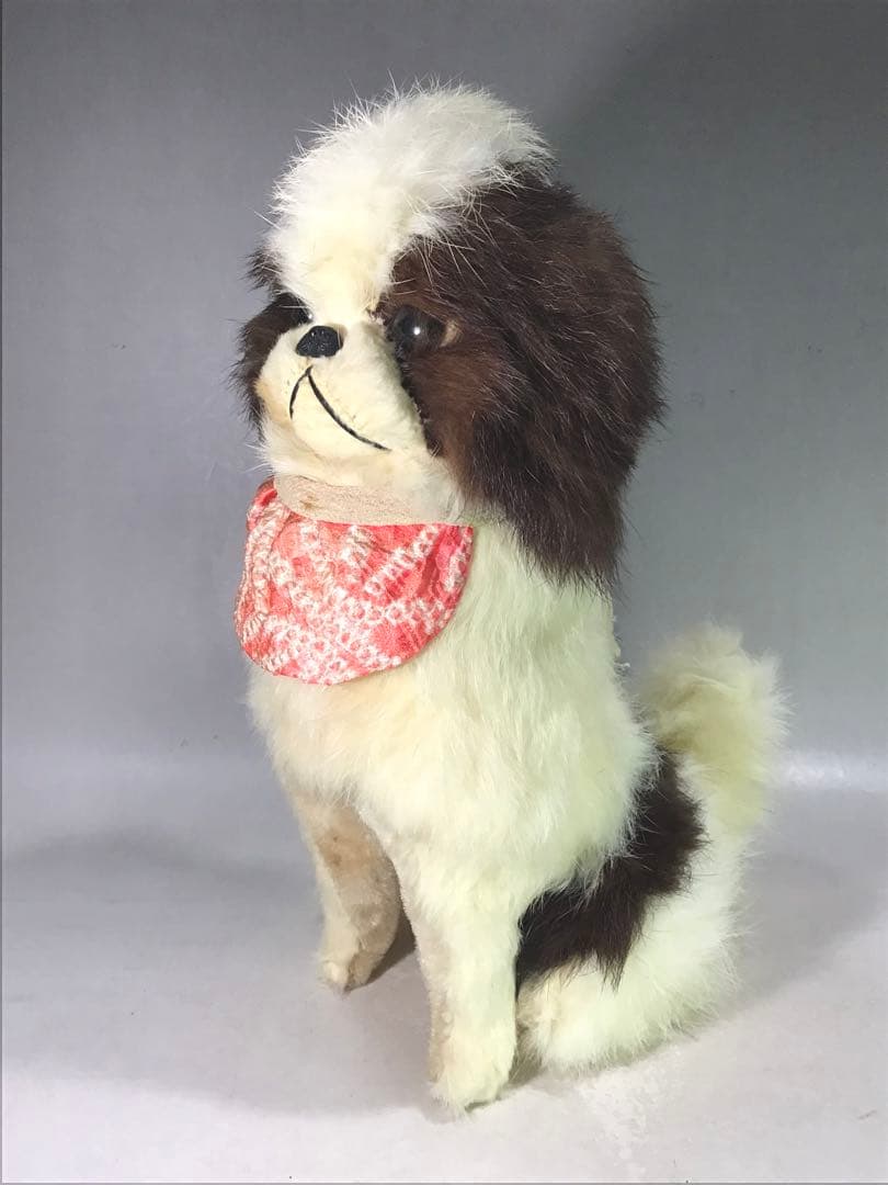 昭和30年 チン 狆 本物 兎の毛 ぬいぐるみ 犬 人形 アンティーク 毛皮