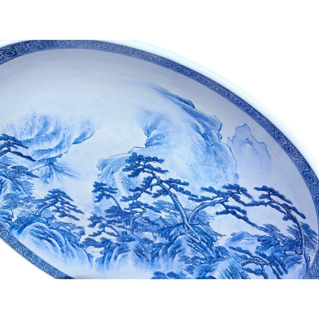 伝統工芸品 参尺皿 金龍窯 博山 大皿 大型　山水　三尺