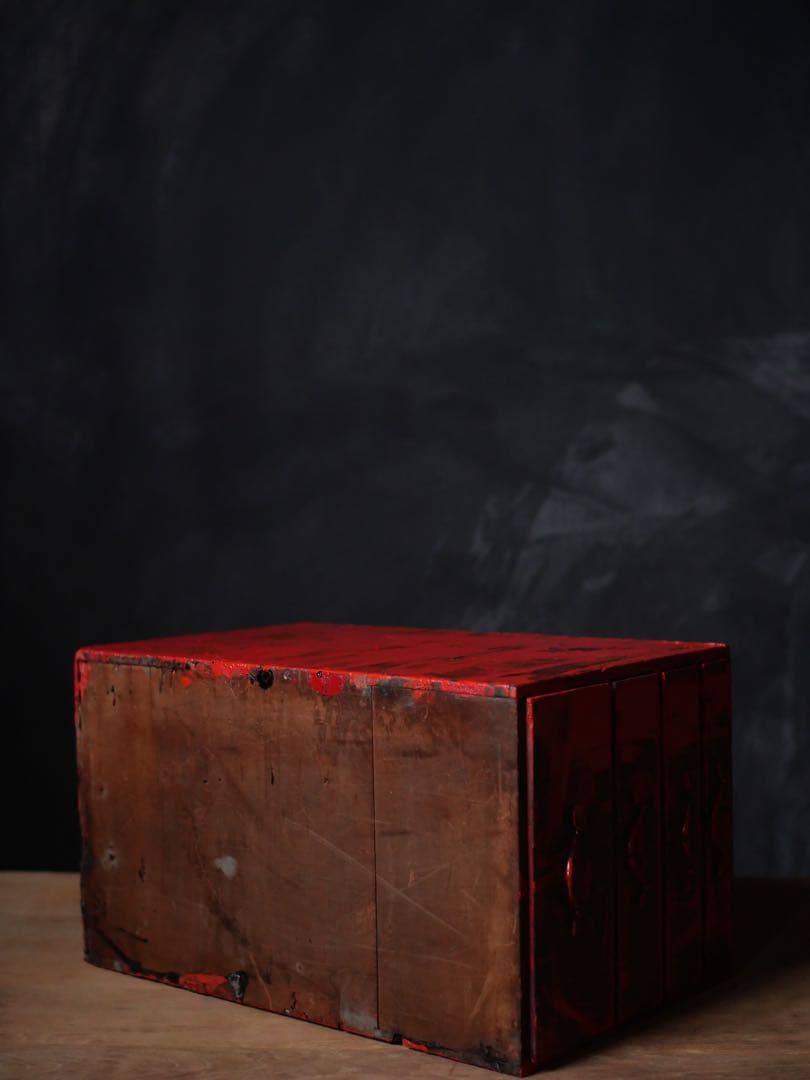 漆　アート　小抽斗　収納　小物入れ　黒　朱　骨董　古道具　古家具　アンティーク