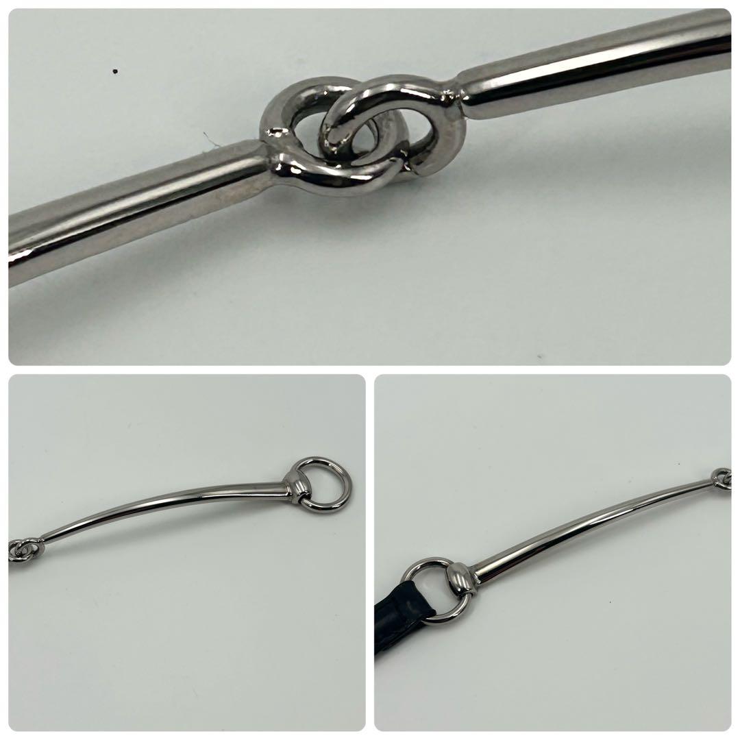 希少/美品✨グッチ ホースビット 細ベルト シルバー ブラック レザー