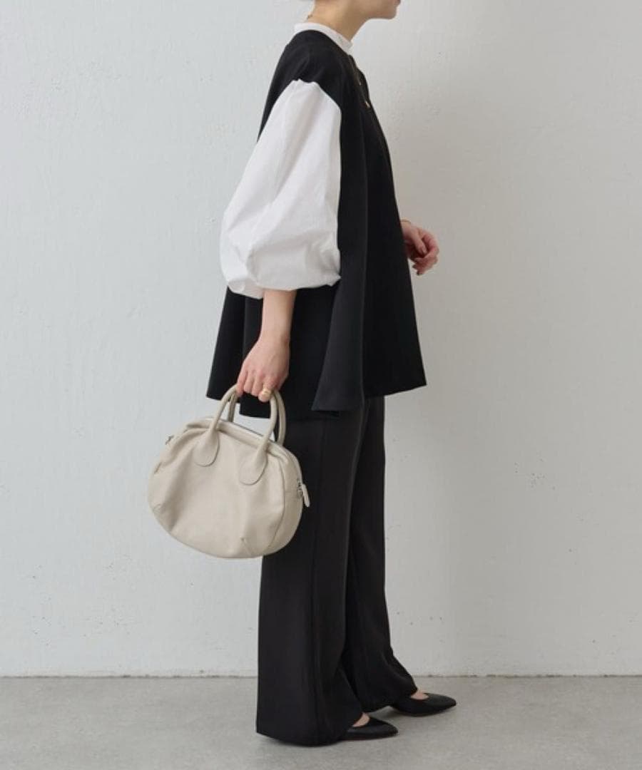 ビアズリー　レイヤード風ボリューム袖ブラウス　ブラック　洗える　長袖