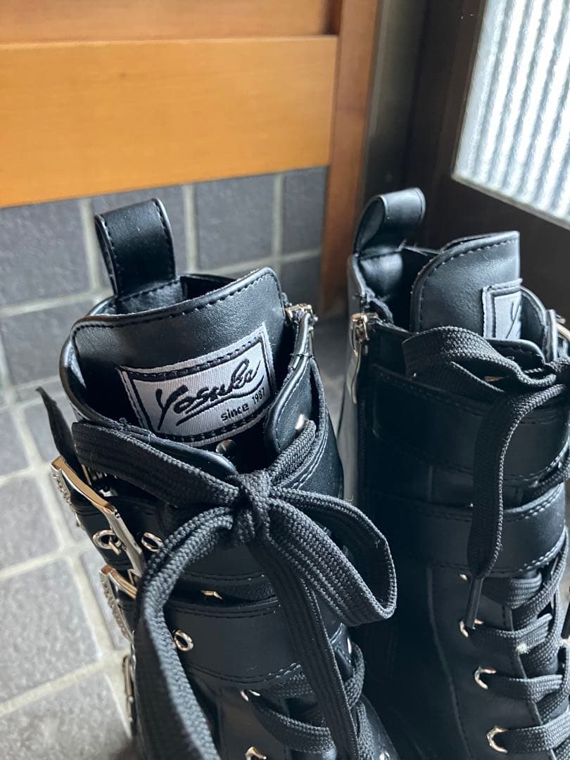 ヨースケ　厚底ブーツ　ショート丈　編み上げ　ロック　パンク　地雷