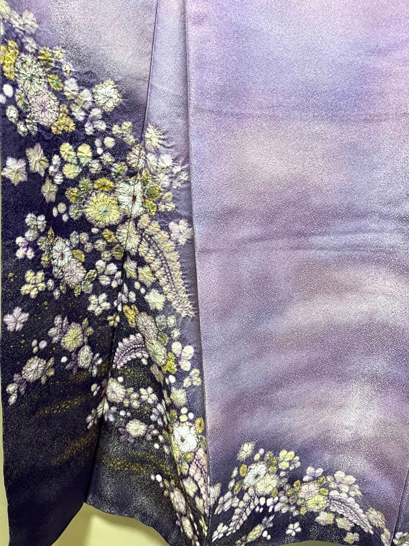 桐屋 翠山工房 藤色 丹後ちりめん 辻が花 訪問着 正絹 状態良好