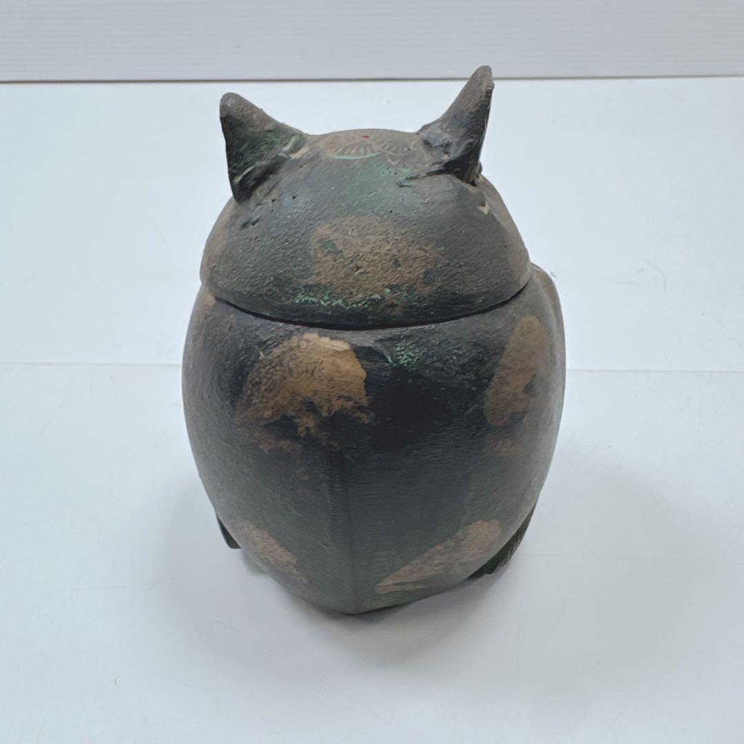 k1580 梟　香炉　鉄器　お香　フクロウ　骨董　レトロ　置物