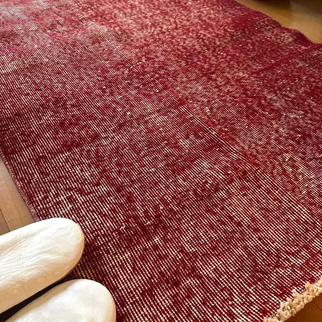89×189こっくりと深みある赤　レッドワンカラーラグ　トルコヴィンテージラグ