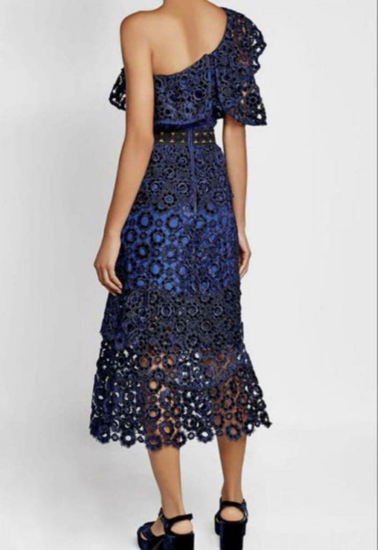 self−portrait ネイビー フラワーレース アシンメトリー ワンピース