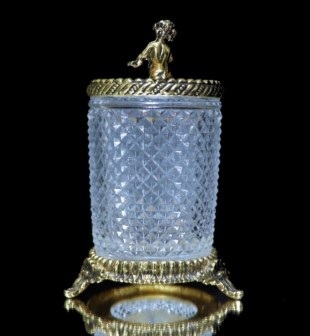 オールド・バカラ 1890年 名品 天使文ゴールド装飾ディアマン・ビゾー小物入れ