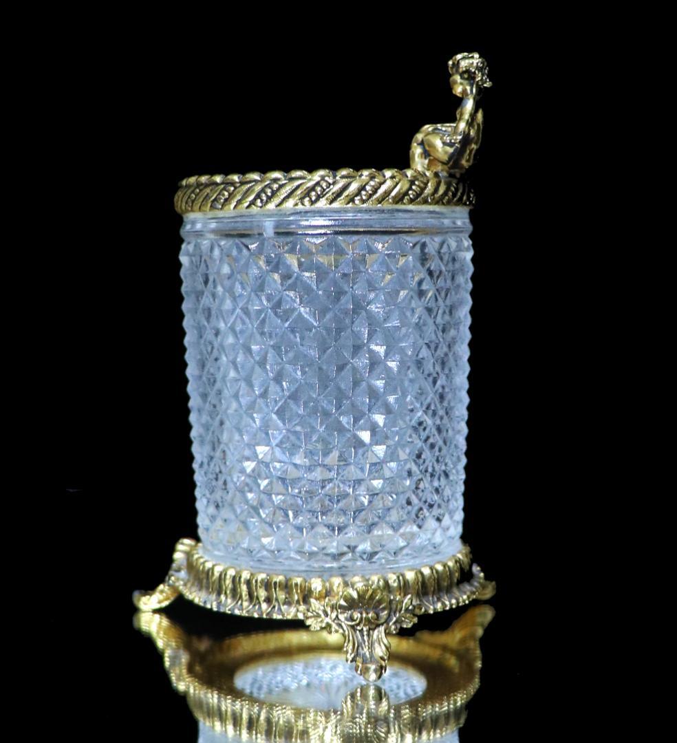 オールド・バカラ 1890年 名品 天使文ゴールド装飾ディアマン・ビゾー小物入れ