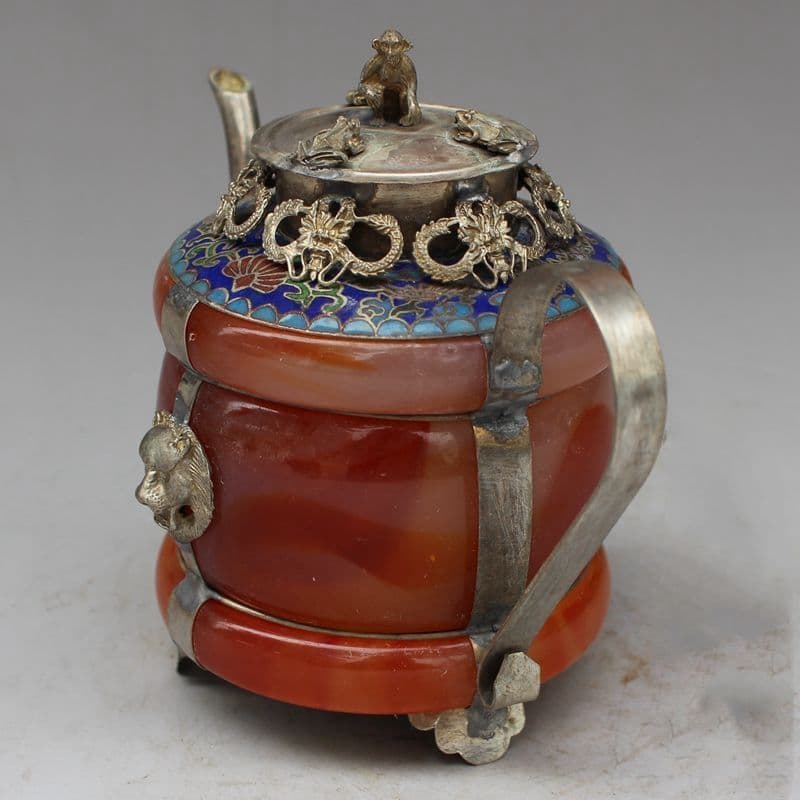 竜紋赤玉石竜口徳利  工芸品  美術品 置物