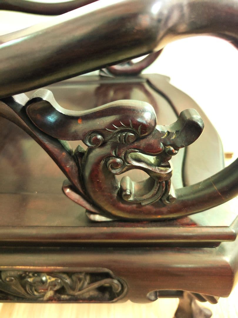 残り2脚　希少骨董　 大理石インレイ椅子　玉座　宮廷　紅木　紫檀　黒檀花梨李朝①