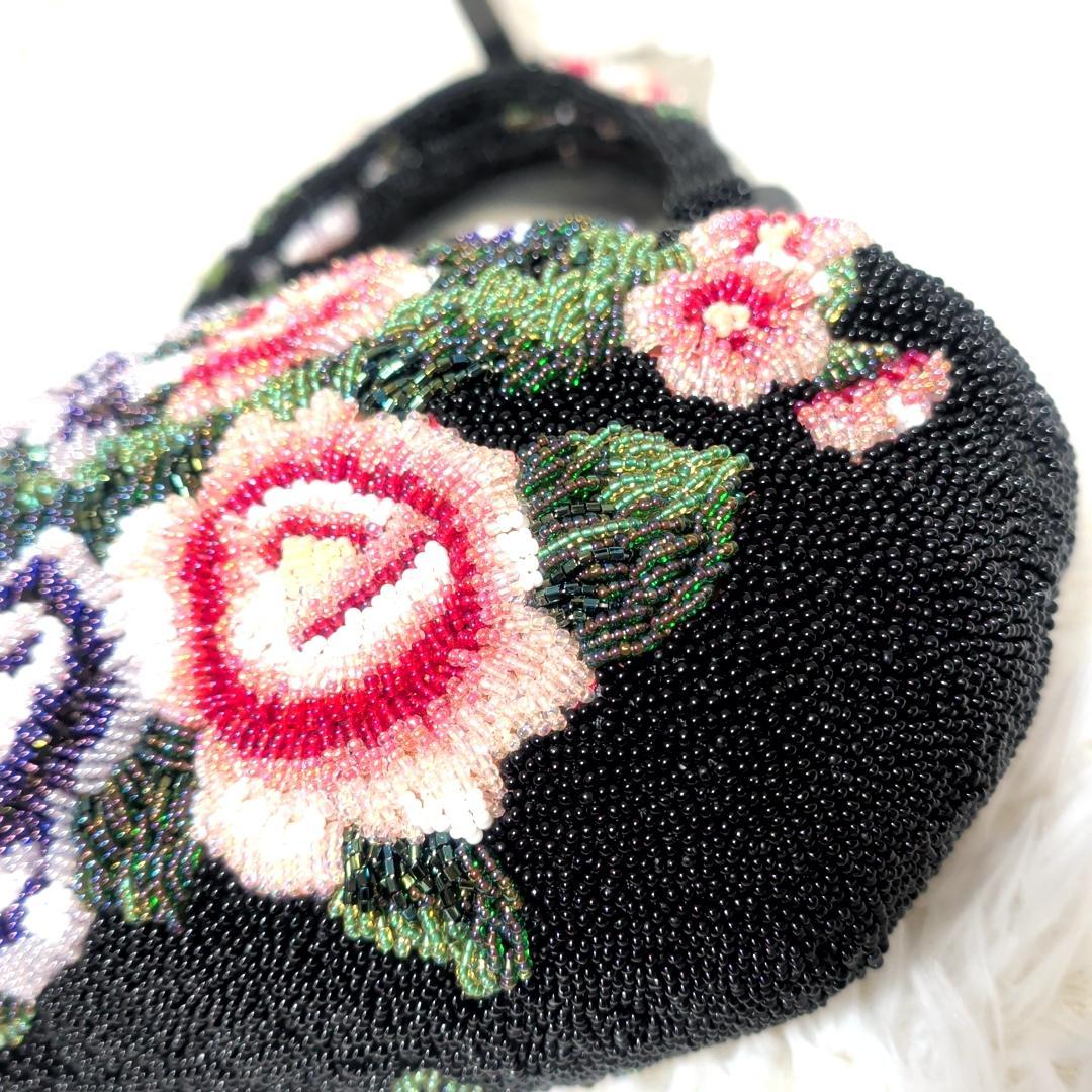 美品！　ビーズバッグ　手刺繍 花　カラフル　鮮やか　和装