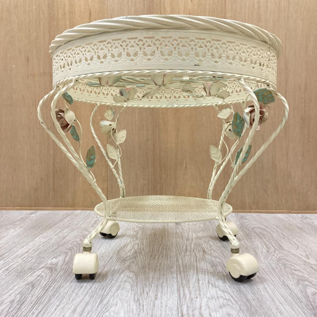 アンティーク調　薔薇　サイドテーブル　ガラステーブル