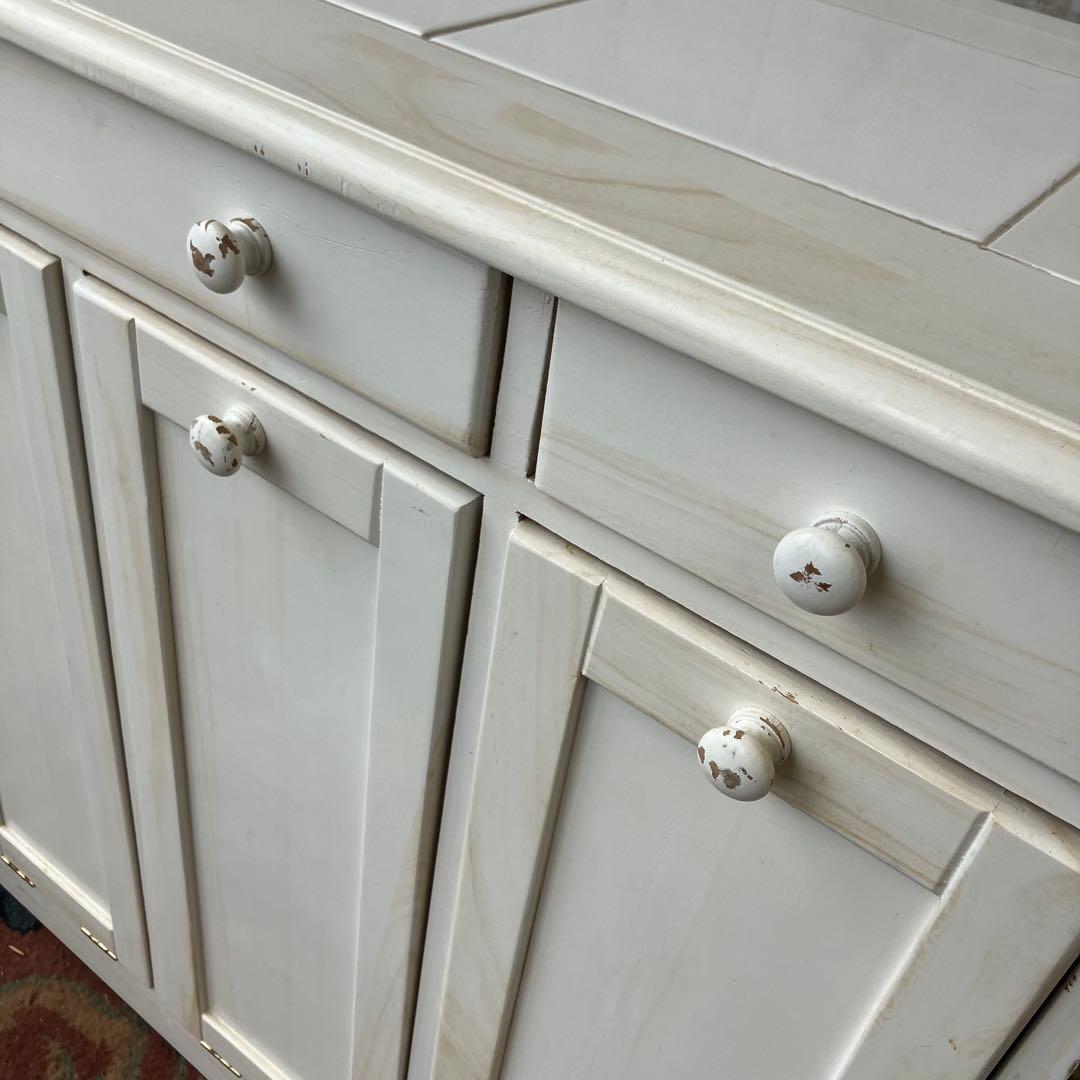 北欧レトロ 3分別 タイル張り 木製ダストボックス ゴミ箱 キッチンワゴン