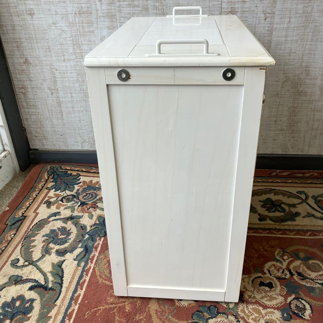 北欧レトロ 3分別 タイル張り 木製ダストボックス ゴミ箱 キッチンワゴン