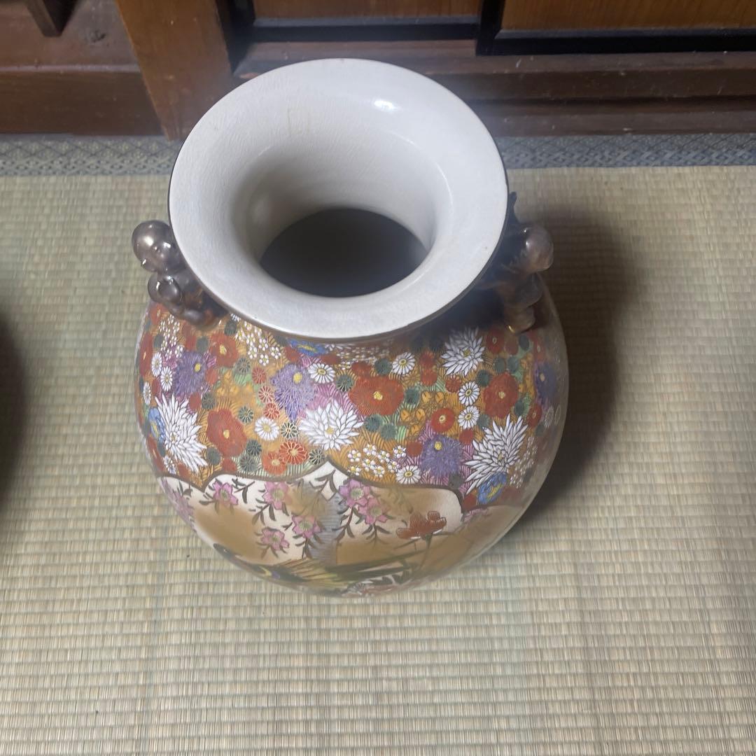 花柄陶器花瓶　九谷　大型