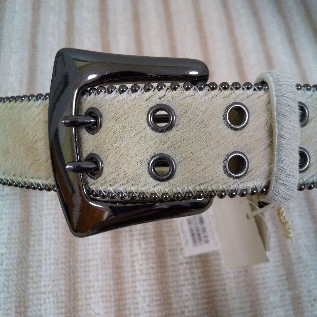 希少 新品未使用 馬革 ハラコ スタッズ ベルト ホワイト 白 レザー 本革