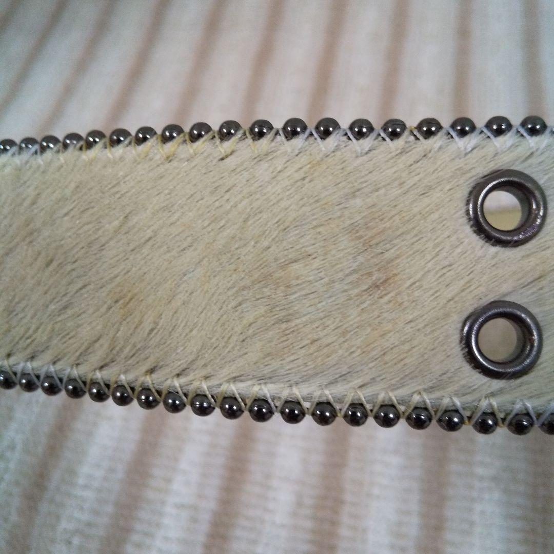 希少 新品未使用 馬革 ハラコ スタッズ ベルト ホワイト 白 レザー 本革