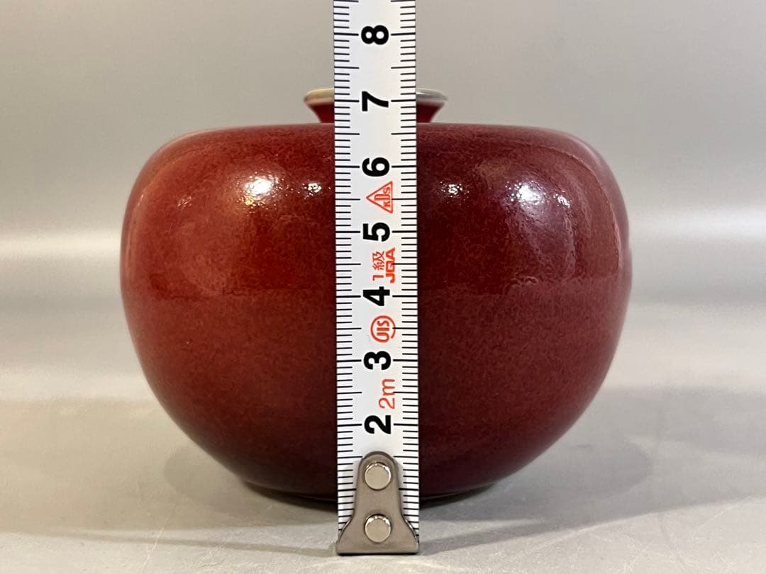 清時代 康熙年製 豆紅釉苹果尊・時代物・古陶磁・古賞物・旧家買出品