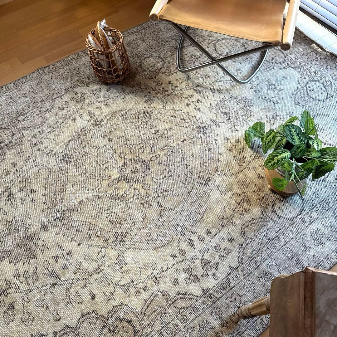 超大判168×263ナチュラルクリームブラウン　メダリオントルコヴィンテージラグ