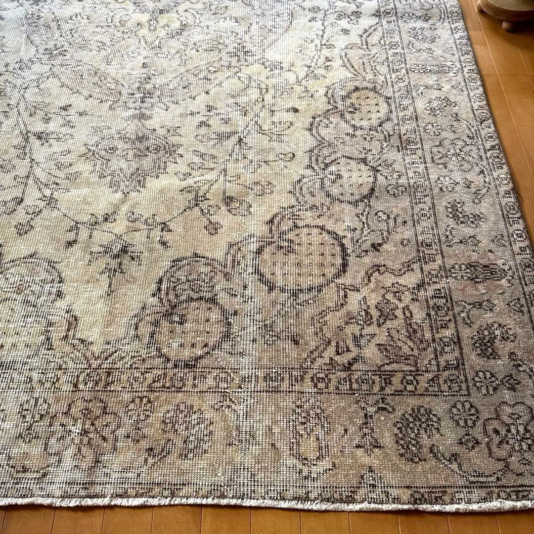 超大判168×263ナチュラルクリームブラウン　メダリオントルコヴィンテージラグ