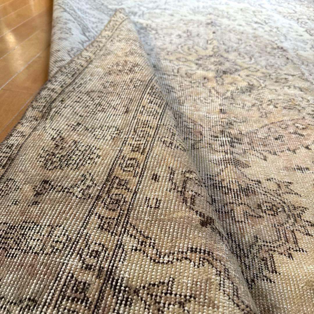 超大判168×263ナチュラルクリームブラウン　メダリオントルコヴィンテージラグ