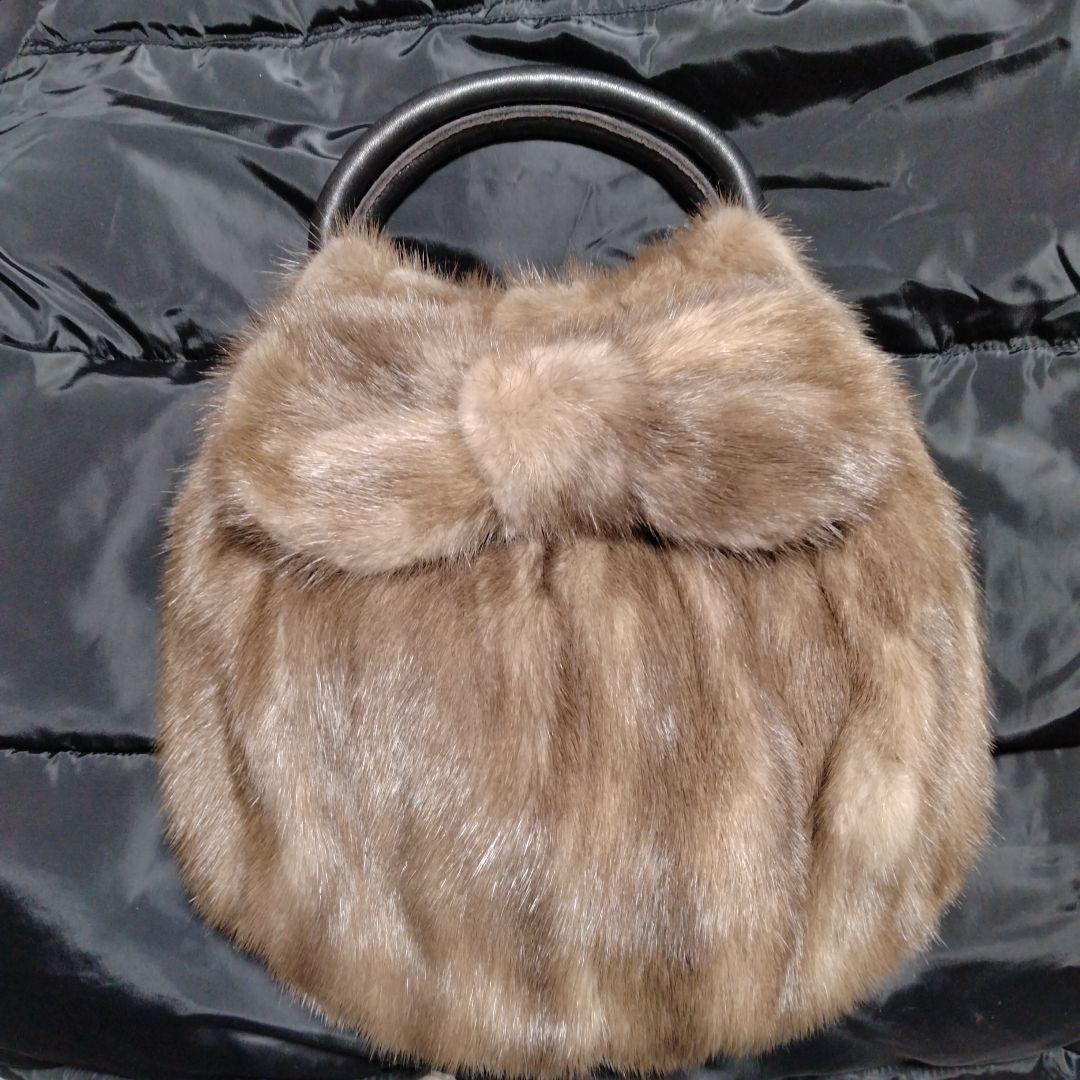 新品未使用✩ブルーアイリスミンク✩ファーバッグ✩リボン有り✩ミンク✩ハンドバッグ