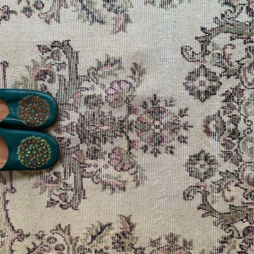 超大判　幅広　245×147トルコヴィンテージラグ　ペールピンク　雅紀さん