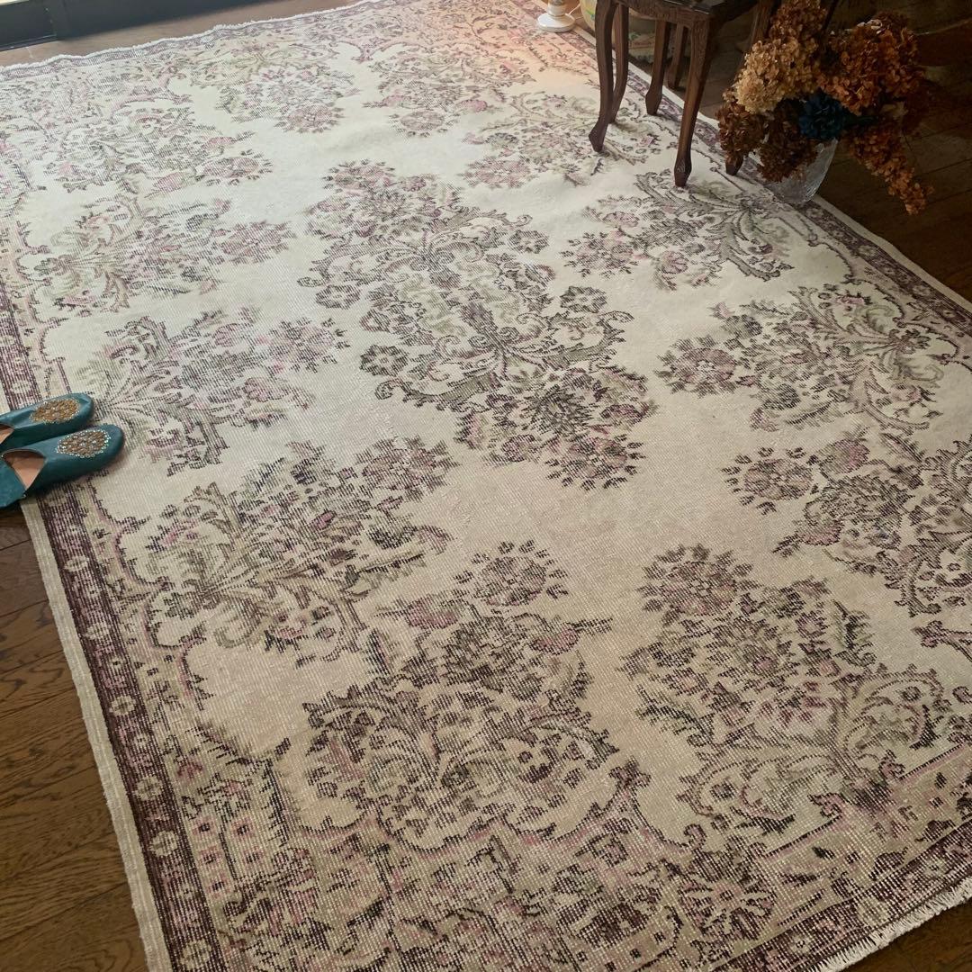 超大判　幅広　245×147トルコヴィンテージラグ　ペールピンク　雅紀さん