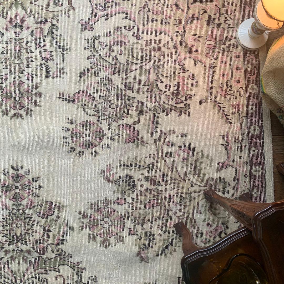 超大判　幅広　245×147トルコヴィンテージラグ　ペールピンク　雅紀さん