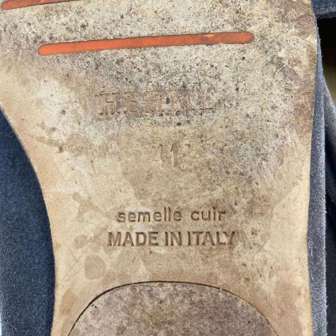 【美品】HERMES スウェード　モカシン　ドライビングシューズ　グレー26cm