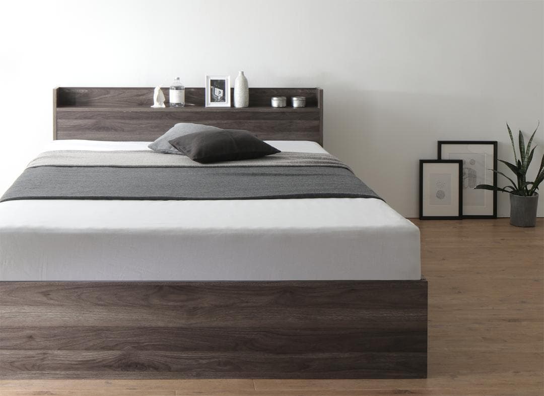 【peach】 ダブルベッド 収納 棚 2口コンセント マットレス付 RG