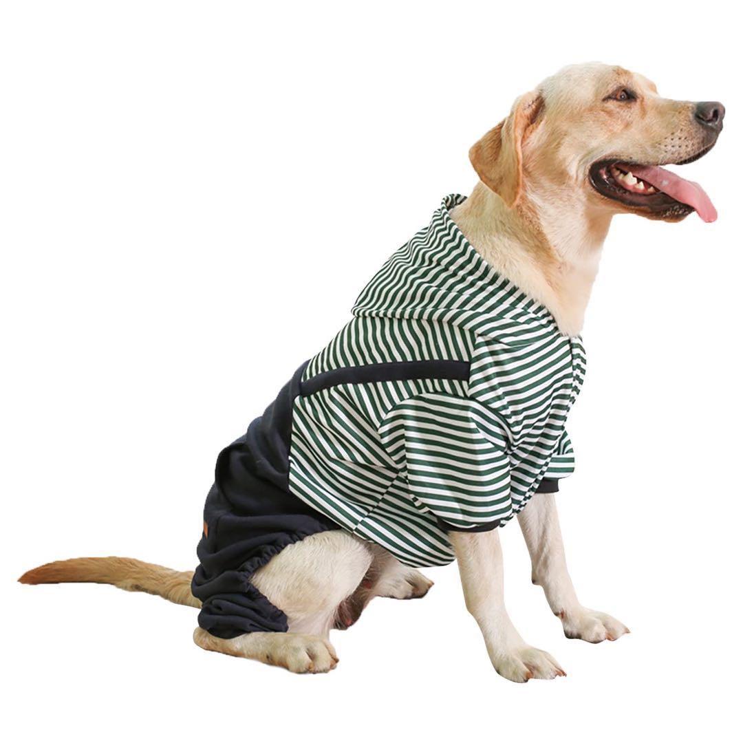 ドッグウェア パーカー 冬服 厚手 防寒 保温 犬服 ロンパース ボーダー柄
