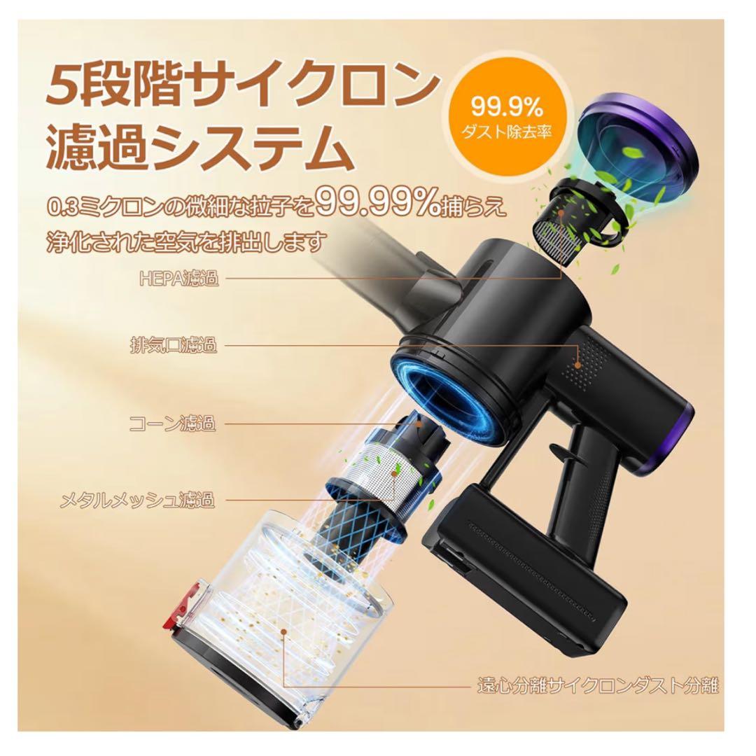 【PSE認証】コードレス掃除機 超強力吸引 自立 緑ライト HEPA一人暮らし