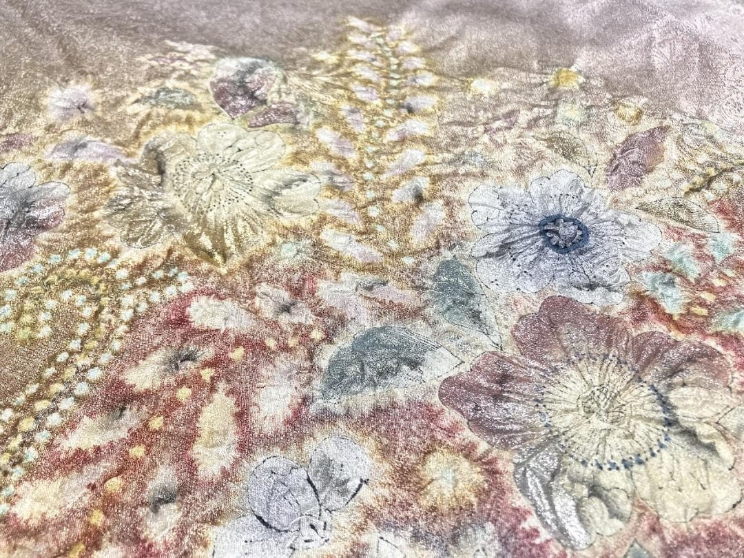 作家物 辻が花 絞り 紋意匠 訪問着 辻ヶ花 正絹 袷 紫 紺 淡紅藤 1403