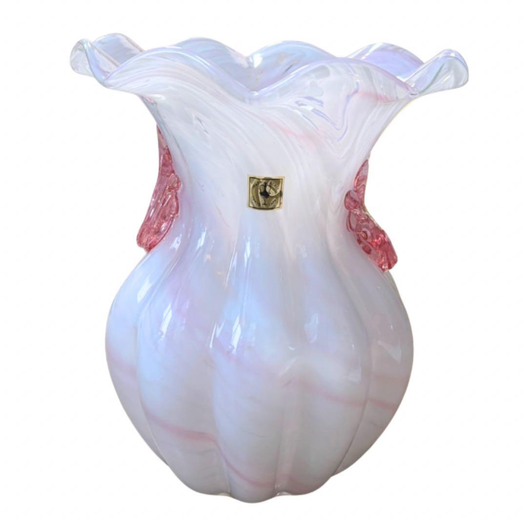 IWATA GLASS 岩田ガラス 花瓶 フラワーベース マーブルピンク