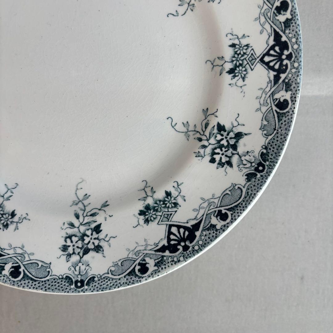 フランスアンティーク サンタマン PRIMAブルーの蔓の花が可愛いコンポティエ